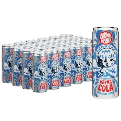 Image of Karma Drinks Sugar Free Cola (24 x 250ml Cans), Natural Ingredients, FairTrade, Gluten Free, Vegan Friendly, Delicious Soft Drink, Carbonated Fizzy No GMO