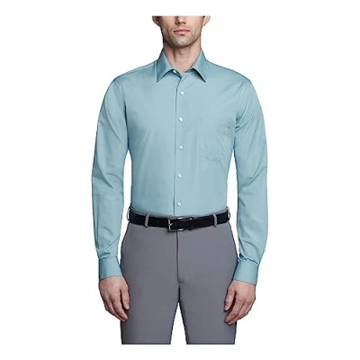 Image of Van Heusen Men&#039;s Poplin Fitted Solid Point Collar Dress Shirt, Ocean Mist, 17&quot; Neck 36&quot; 37&quot; Sleeve