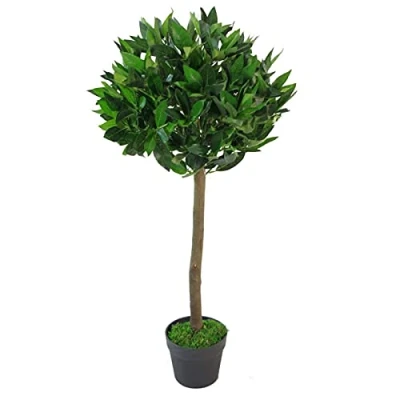 Image of Leaf Design UK Artificial Realistic BAY Laurel Topiary Ball Tree Green, 90cm (3ft), AZ