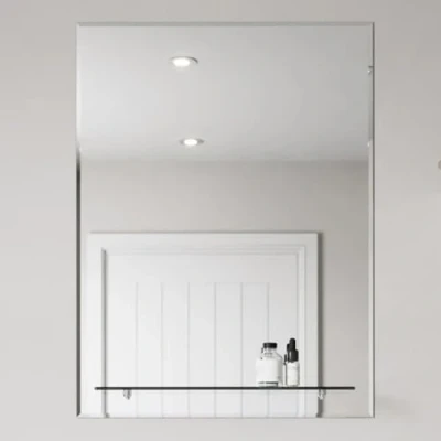 Image of Artis® 600 x 800mm Bathroom Mirror With Shelf Frameless Vanity Mirrors Bevelled Edge Wall Mounted Mirrored, Rectangular