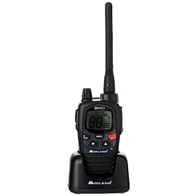 Image of Midland G9 Pro, Two Way Radio Walkie Talkie, Dual Band 36 PMR446 Channels and 69 LPD, license free, 4 Rechargeable AA 1800mAh Batteries, Belt Clip, UKCA Certified, UK Plug, Black