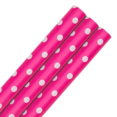 Image of Hallmark Multi Occasion Wrapping Paper Bundle 3 Pink Rolls in 1 Polka Dot Design
