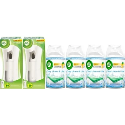 Image of Air Wick Automatic freshener Freshmatic Spray Bundle Kit, Cirsp Linen &amp; Lilac, 1 gadget 4 Refills (250ml), Natural Essential Oils, Last up to 280 days,