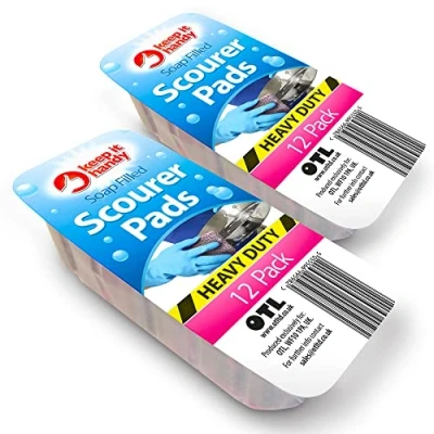 Image of 24pk Soap Filled Scourer Pads 2 x 12pk Stain and Grease Cutting Pad with Durable Long Lasting for Tough Food Cleaning