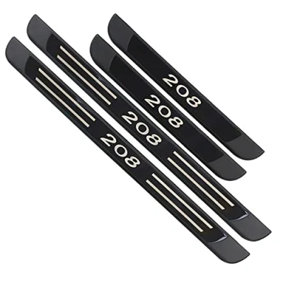 Image of Ever TA 4 pcs Stainless Steel Car Door Sill Protector Strips for Peu geot 208 2012 2020, Kick Plates Scuff Guard Threshold Styling Decoration Accessories, Black