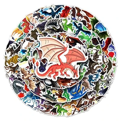 Image of Dragon Stickers for Laptop (100 PCS),Gift Children Teens Adults Girl Boys,Waterproof Water Bottle,Dragon Vinyl Scrapbook,Skateboard,Bike,Phone,Dairy
