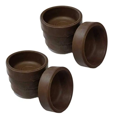 Image of Brown Rubber Castor Cups 37mm Protect Wooden, Laminate, Tiled Floors and Carpets from Wheel Damage Scratches Caused by Chair, Bed, Sofa Table Legs (8, Small)