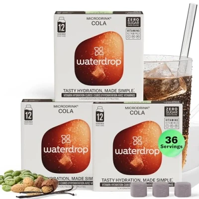 Image of waterdrop® Microdrink COLA Special Edition Water Flavouring Hydration Tablet Natural Fruit Mix Vitamin C Sugar Free Kola Nut Green Coffee 36 Drinks