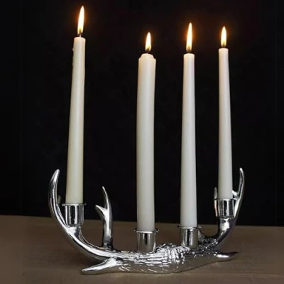 Image of Marco Paul Christmas Decorations Rustic Candle Holders Table Centrepiece Stag Holder Sticks For Taper Candles Silver