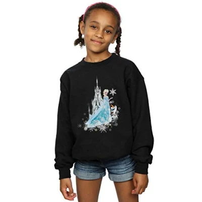 Image of Disney Girls Frozen Elsa and Olaf Winter Magic Sweatshirt Black 5 6 Years