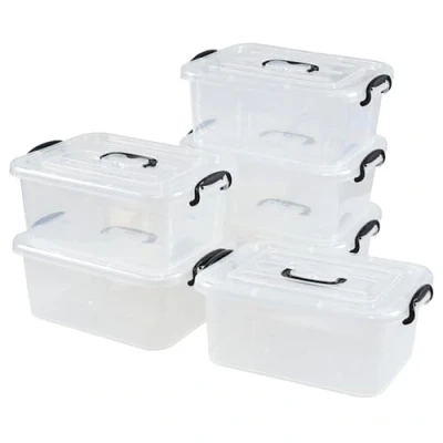 Image of Waikhomes Set of 6 Storage Plastic Boxes Set, 8 L Clear with Lids