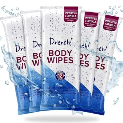 Image of Drench! 60 Pack Luxury Body wipes for Adults No Shower Water Bathing &amp; Cleansing Microwaveable Rinse Free Waterwipes Big Wet adults, Antibacterial Deodorant