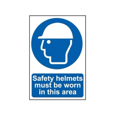 Image of Scan SCA0002 Self adhesive PVC sign Safety helmets must be worn in this area 200 x 300mm