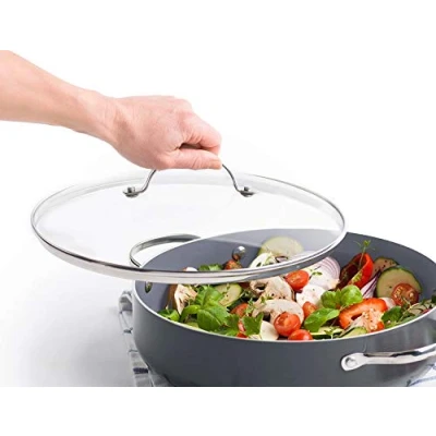 Image of Tempered Glass Vented Pan Lid Saucepans, Wok, 20CM Transparent Stainless Steel Rim &amp; Handle (20 cm)