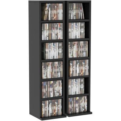 Image of HOMCOM 204 CD Media Display Shelf Unit Set of 2 Blu Ray Tower Rack w/Adjustable Shelves Bookcase Storage Organiser, Black