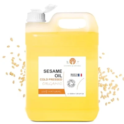 Image of 100% Pure and Natural Organic sesame Oil extracted from the cold pressing of seeds. Certified Organic. Skin Hair Care. Ayurveda Massage 5000 ml 1.10 gal