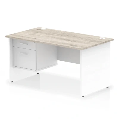 Image of Impulse 1400x800 Desk Grey Oak/White Panel End 1x2 Drawer Fixed Ped