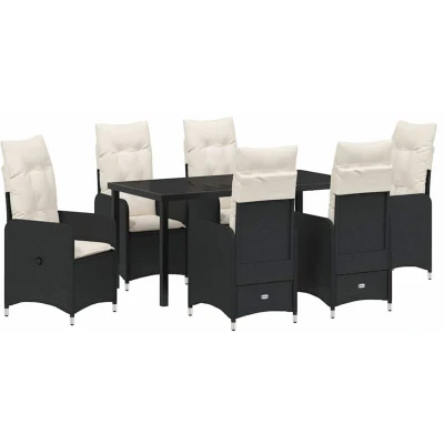 Image of vidaXL Garden Chair Set of 7 Black PE Rattan Ergonomic