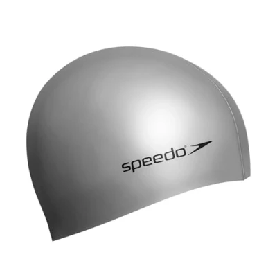 Image of Speedo Plain Flat Silicone Cap Silver, One Size