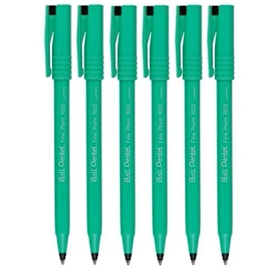 Image of Pentel R50 Fine Point Liquid Ink Rollerball Pens 0.8mm Tip 0.4mm Line Width 77% Recycled Black Pack of 6 in Gift Box