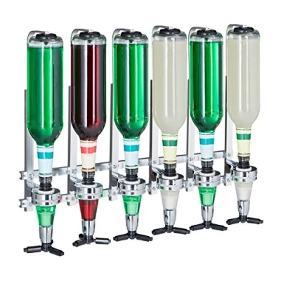 Image of Relaxdays Wall Mount Bar Butler, 6 Bottle Dispenser Rack, Pro Shot Pourer, 3 cl, Accessory, HWD: 53x36x11 cm, Silver