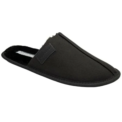Image of DUNLOP Mens Mule Slippers Soft Faux Suede Fasux Fur Textile Comfy Cosy Slip On Warm Lining Outdoor Sole UK 7 12 (UK, Count Black, 8)
