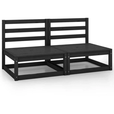 Image of vidaXL Solid Pinewood 2 Seater Sofa Black Modular Wooden Patio Furniture for Outdoor/Garden Seating, Easy Assembly, Flexible Design