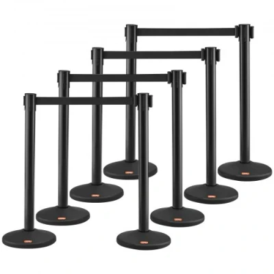 Image of VEVOR Crowd Control Stanchions, 8 Pack Barriers with 4PCS 6.5FT Black Retractable Belts, Plastic Stanchion Queue Post, Belt Line Divider Set for Airport, Exhibition