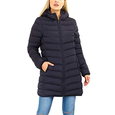 Image of SS7 Womens Puffer Coat Padded Mid Length Parka Jacket Black