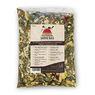 Image of Parrot Food Seed and Nut Mix 3.6kg Natural Healthy Feed For Parrots Incl African Greys SeedzBox Banana Pumpkin Seeds Peanuts Whole Oats Fats Fibre Donation to OneTreePlanted