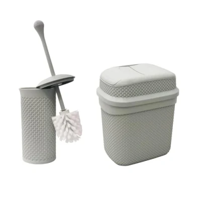 Image of JVL Droplette Toilet Brush and Rectangular Lidded Bin Ice Grey, Polypropylene, One Size