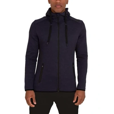 Image of TCA Men’s Revolution Tech Workout Thermal Running Hoodie Jacket with Zip Pockets and Thumbholes Navy Marl, S
