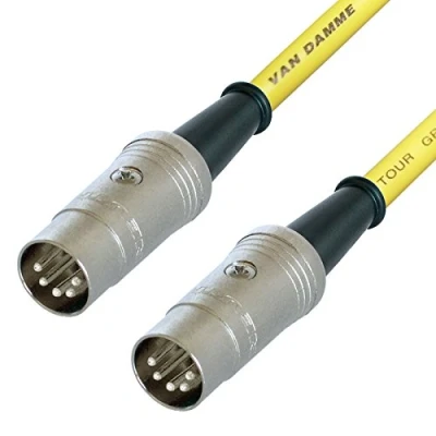 Image of Van Damme Midi Lead. 5 Pin Din PHANTOM POWER Synth, Interface, Foot Switch Cable (1m, Yellow)