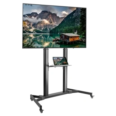 Image of ProperAV 60&quot; 100&quot; Tilting Adjustment Portable Tv Trolley Stand (Vesa Max. 1000x600)