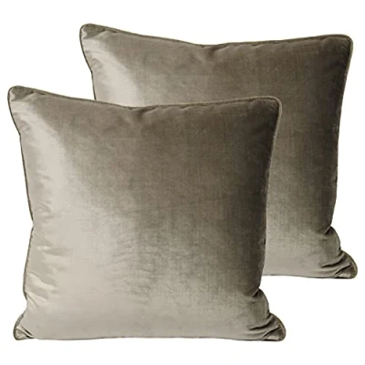 Image of Paoletti Luxe Velvet Twin Pack Feather Filled Cushions, Mink, 55 x 55cm