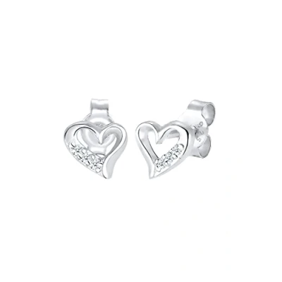 Image of Elli DIAMONDS Earrings Ladies Stud Heart Motif Elegant with Diamond (0.06 ct.) in 925 Sterling Silver