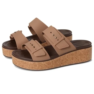 Image of Crocs Women&#039;s Brooklyn Cork Buckle Sandal, Milk Chocolate, 4 UK