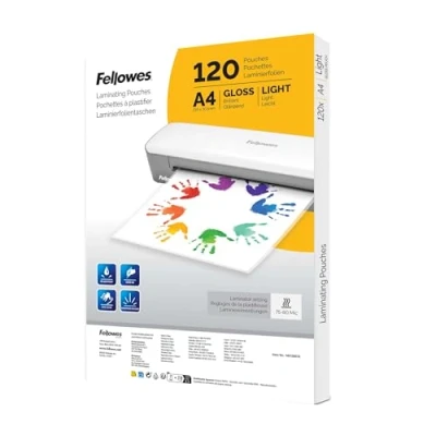 Image of Fellowes 120pk A4 Laminating Pouches, Glossy Finish, 120 Sheets Ideal for Notices and Photos Amazon Exclusive