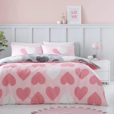 Image of GC GAVENO CAVAILIA Heart Duvet Cover King Size Bed Set, Reversible Bedding Sets (230x220 cm), Polycotton Soft Linen Quilt Cover, Charcoal