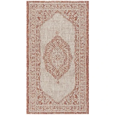 Image of SAFAVIEH Contemporary Rug for Indoor &amp; Outdoor Courtyard Collection, Short Pile, in Light Beige and Terracotta color, 79 X 152 cm