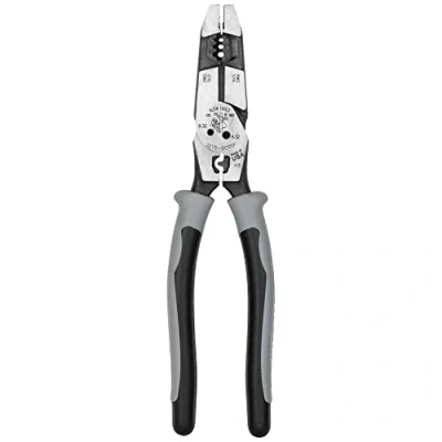 Image of Klein Tools J2159CRTP Side Cutting Pliers, Made in USA, 9 Inch Journeyman High Leverage Hybrid Pliers with Crimper, Fish Tape Puller and Wire Stripper