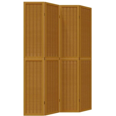 Image of vidaXL Room Divider Brown Solid Wood Paulownia/Bamboo Privacy Screen for Bedroom/Office/Living Room, Foldable 4 Panel Partition