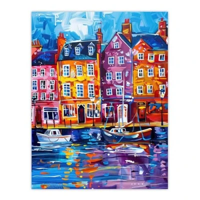 Image of Artery8 Colourful Scarborough Harbour Yorkshire Painting Living Room Large Wall Art Poster Print Thick Paper 18X24 Inch