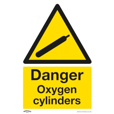 Image of Worksafe Warning Safety Sign Danger Oxygen Cylinders Rigid Plastic