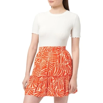 Image of ONLY Women&#039;s Onlchiara Short Skirt Ptm Summer, Pureed Pumpkin/AOP:Bali Palm, S