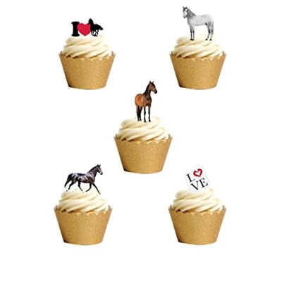 Image of 25 Stand Up Horse Pony Themed Edible Wafer paper Cake Toppers Decorations