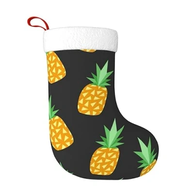 Image of FADUNI Yellow Pineapple Christmas Stockings Xmas Fireplace Hanging Decoration For