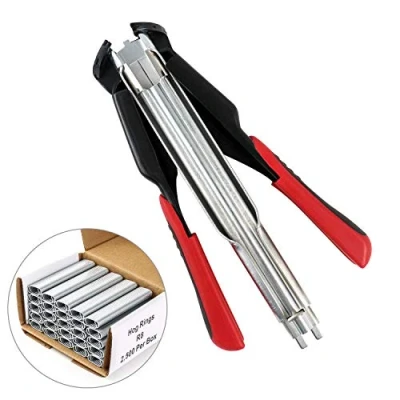 Image of QWORK® Hog Ring Pliers Automatic Fencing Kit C Type Clip with 2500PCS Galvanised Fence Ringsfor Wire Mesh Pet Cages Car Mattresses