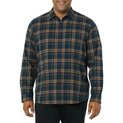 Image of Amazon Essentials Men&#039;s Long Sleeve Flannel Shirt (Available in Big &amp; Tall), Dark Navy Plaid, L