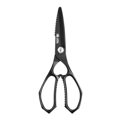 Image of MITSUMOTO SAKARI Japanese Multipurpose Kitchen Scissor, 8 inch Black Titanium Plated Poultry Shears, Detachable Scissors Heavy Duty
